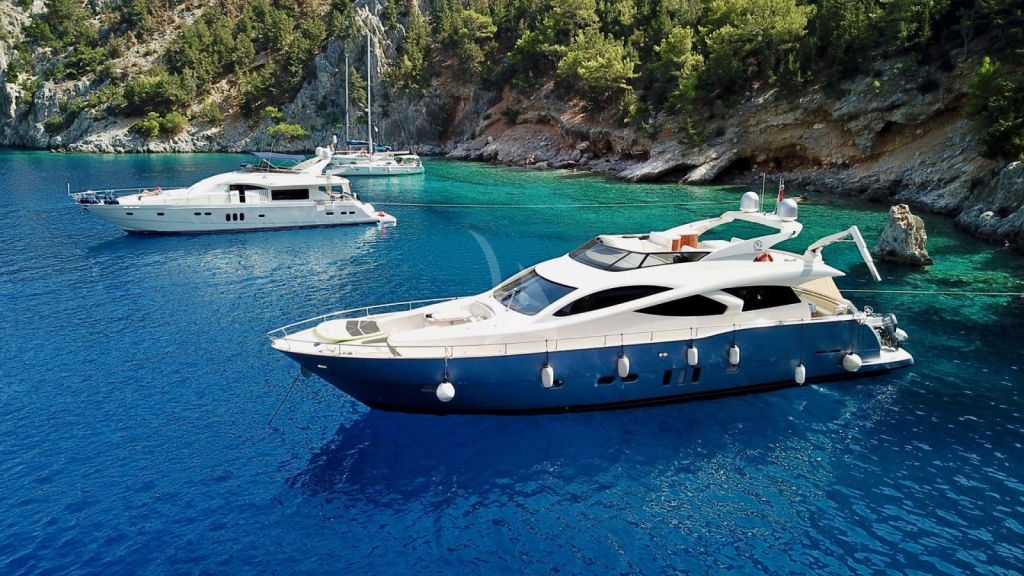 Motor yacht anchored in the Ionian