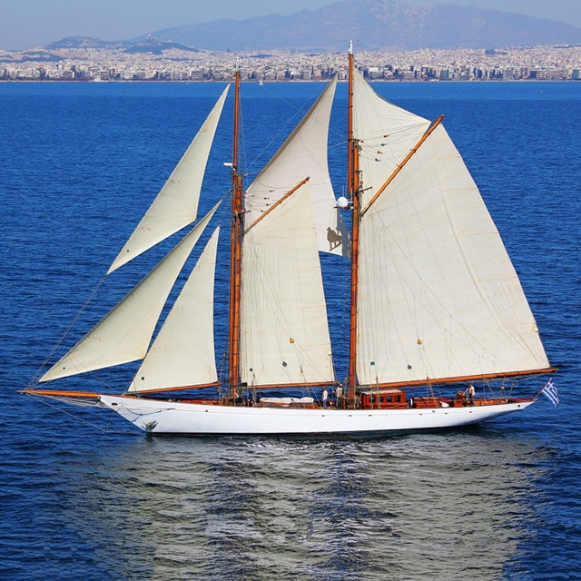 Classic sailing yacht under sail, Greece