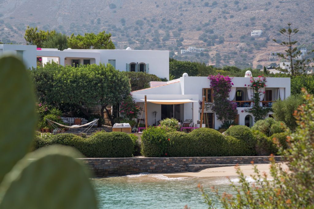 Crete Beach Villa exterior among cactus