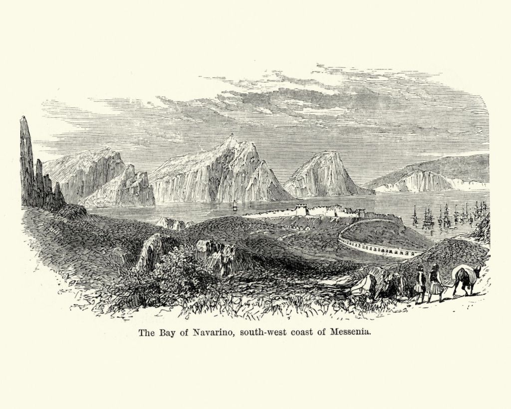 19th century engraving of the Bay of Navarino