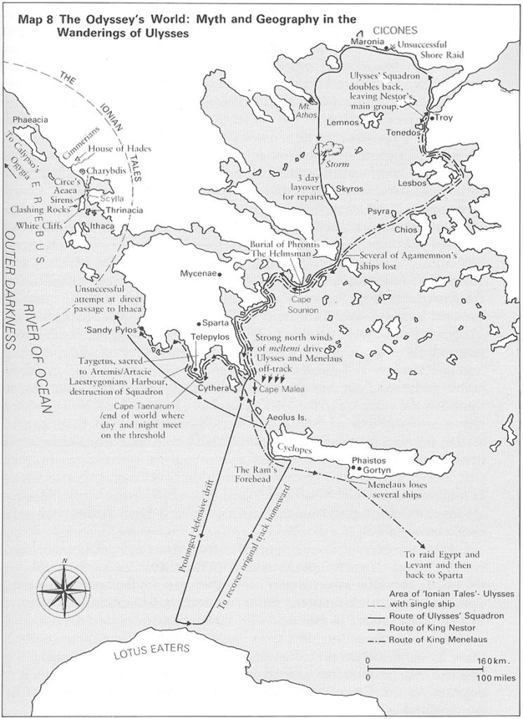 Map of Tim Severin's proposed route of Odysseus from Troy to Ithaca